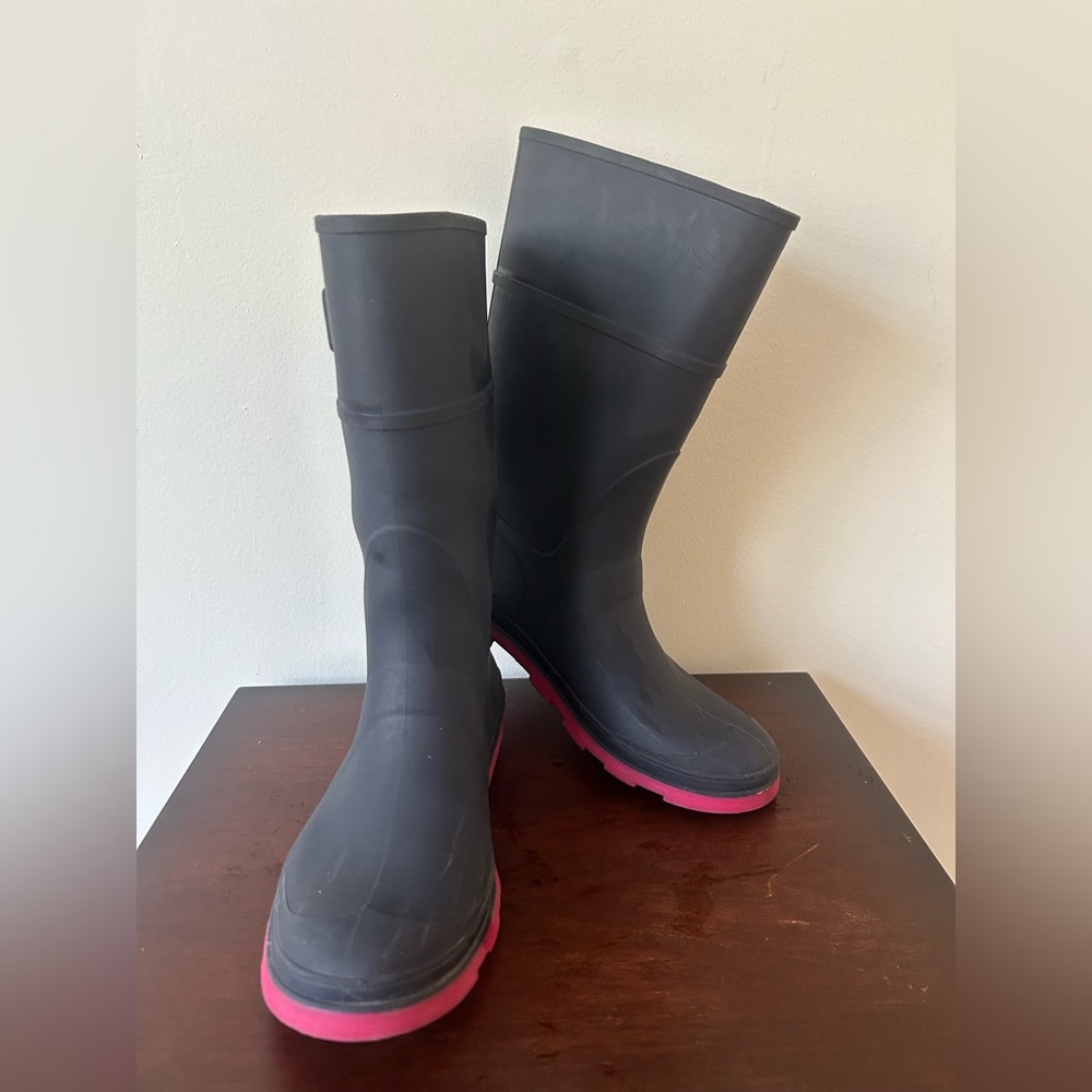 Kamik Big Girls/Womens Sz 5 Matte Navy & Pink Raindrops Waterproof Rain Boots